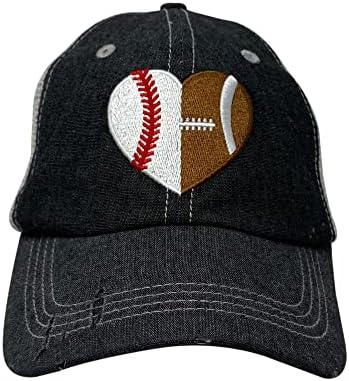 Cocomo Soul Womens Ball Ball Hat Hat | חצי בייסבול חצי כובע לב כדורגל | כובע אמא כדורגל | כובע אמא בייסבול |